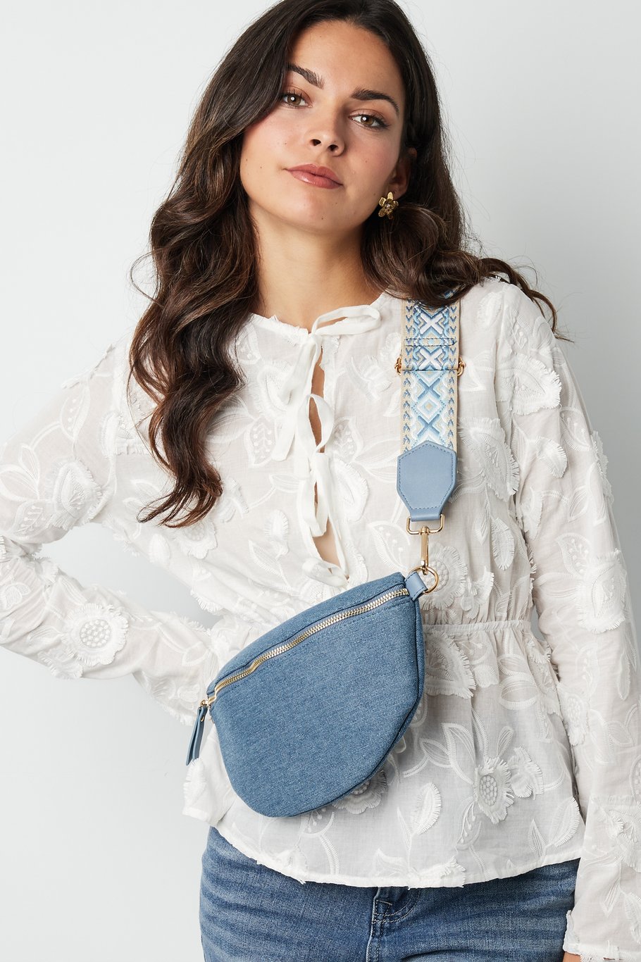 Borsa a tracolla effetto denim - blu scuro Immagine2